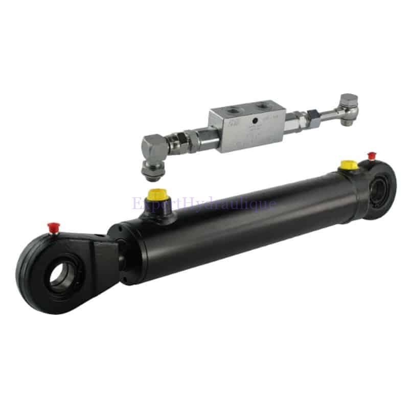 Vérin hydraulique double effet avec kit clapet double piloté tuyauté en rigide