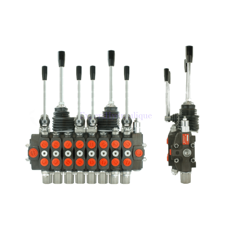 Distibuteur forestier manuel 90l 8 fonctions sans boutons joystick intérieur avec clapets