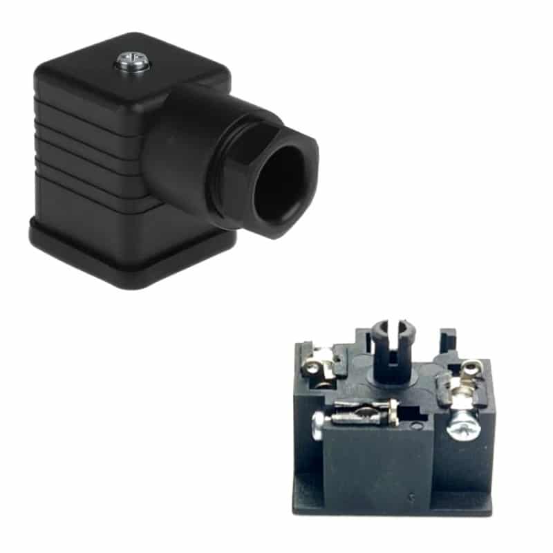 Prise Hirschman noir pour électro distributeurs hydraulique vue ouverte