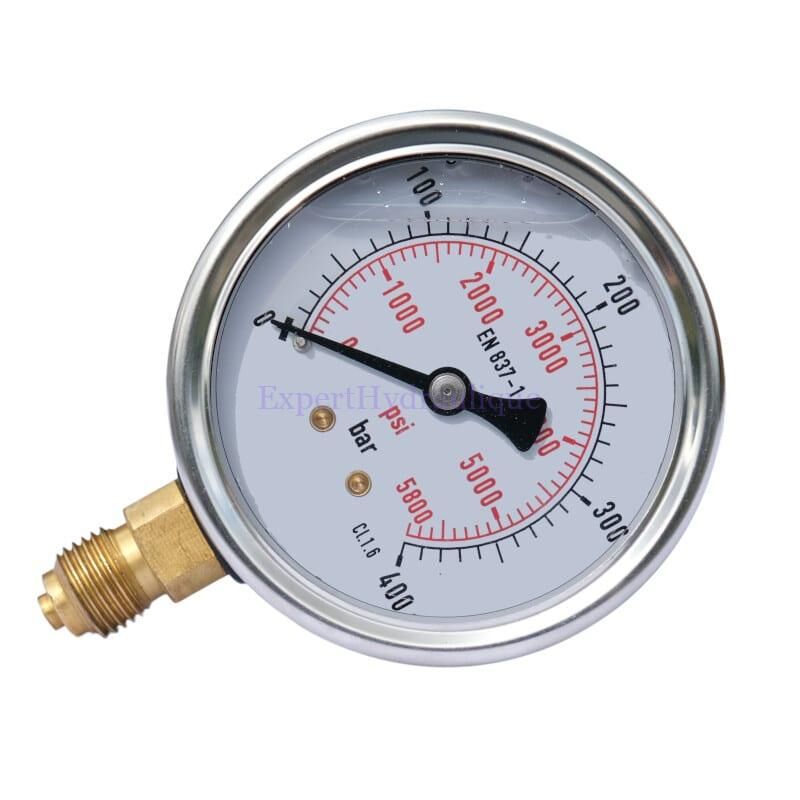 Manomètre avec une plage de mesure de pression allant de 0 à 400 bars.