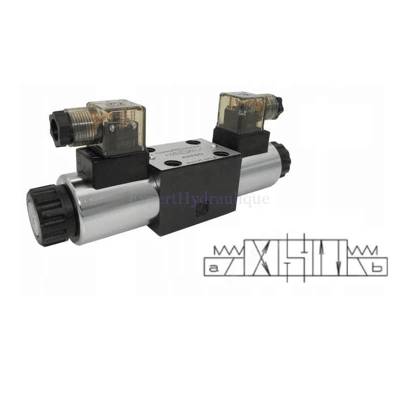 CETOP 5 doubles bobines P B fermés A T communicants.