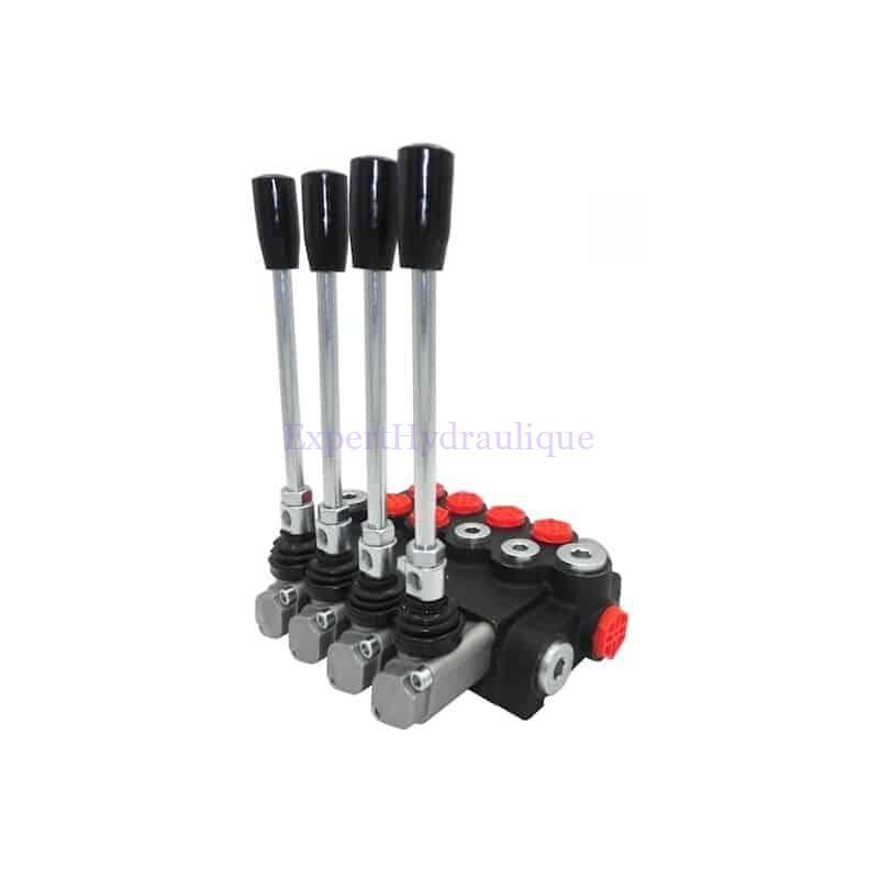 Distributeur hydraulique monobloc ave 4 fonctions, 2 double effet et 2 simple effet.