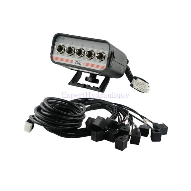 Boitier de commande électrique 5 fonctions avec câblage BY PASS notamment utilisé pour les commandes CETOP3 ou CETOP 5