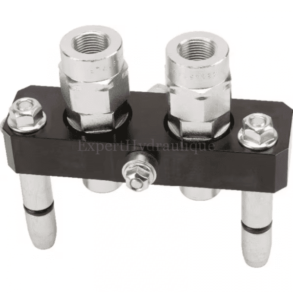 Multicoupleur fixe à 2 voies 3/8 et implantation 3/8"BSP vue de l'avant de la marque Faster.