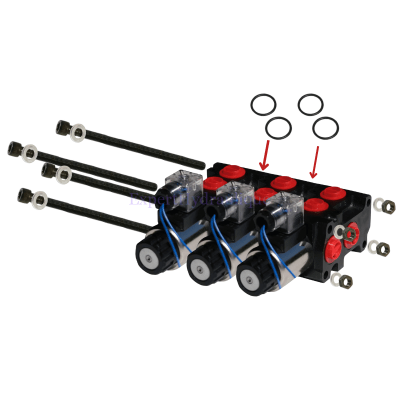 Kit 3 sélecteurs empilés hydraulique 60 l/mn 12 volts 1/2 BSP.