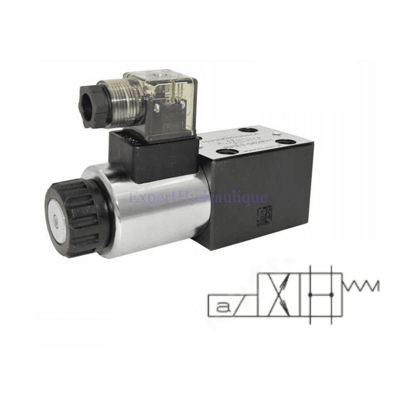 Distributeur électrique CETOP simple bobine schéma en H croisé.