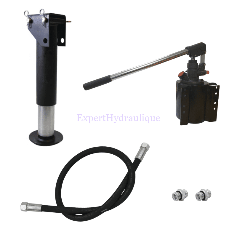 Kit béquille remorque hydraulique + pompe manuelle.