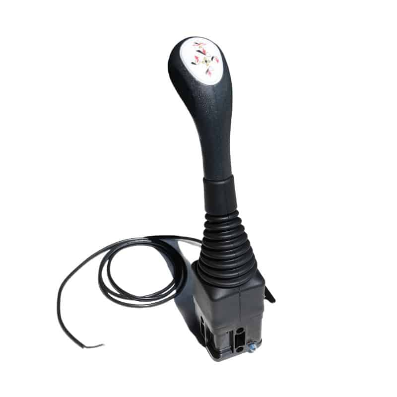 Joystick ergonomique Joystick deux fonctions par câble en croix. commande par câbles avec interrupteur de la marque Indemar.