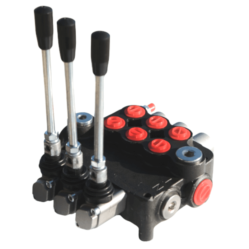 Distributeur-hydraulique-3-fonctions-doubles-effets-80-litres-vue-de-cote-1 Distributeur 8L 3 fonctions DE
