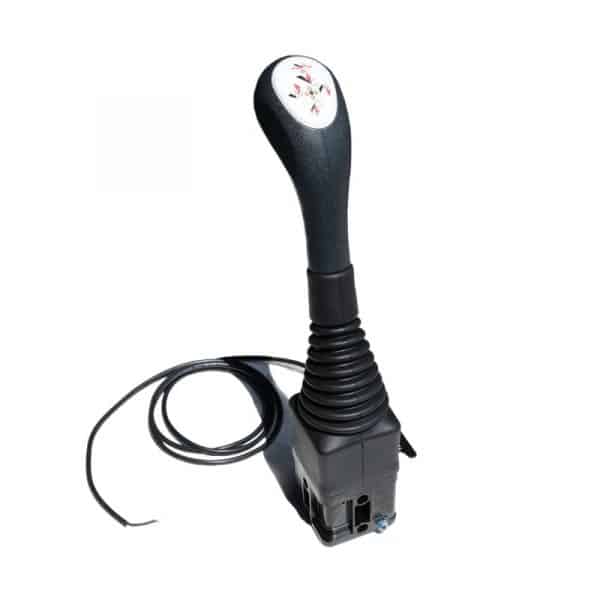 Joystick ergonomique Joystick deux fonctions par câble en croix. commande par câbles avec interrupteur de la marque Indemar.