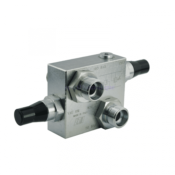 Limiteur de pression double pour moteur avec raccords traversants Limiteur de pression double pour moteur avec raccords traversants