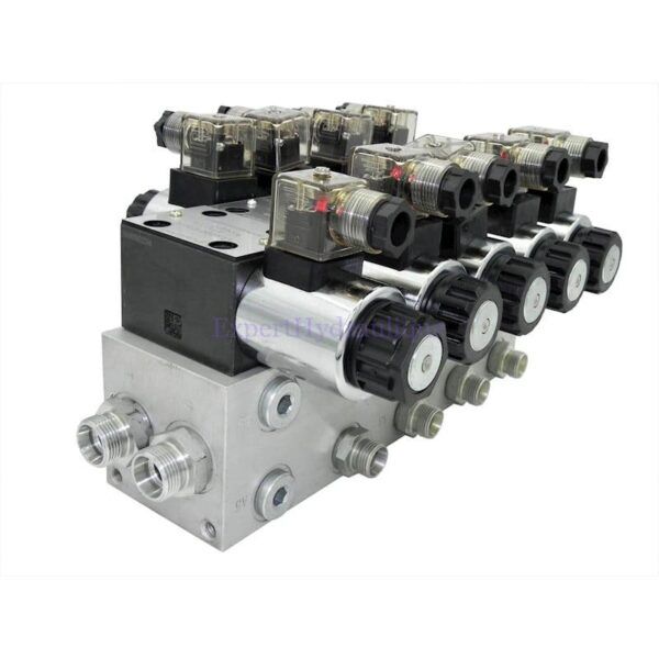 Distributeur CETOP 4 fonctions Distributeur hydraulique électrique 50L 4 fonctions + limiteur – Image 1