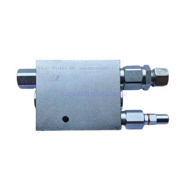 Valve de retournement de charrue pour vérin hydraulique vu de face. Valve de retournement de charrue pour vérin de 90 à 120mm.