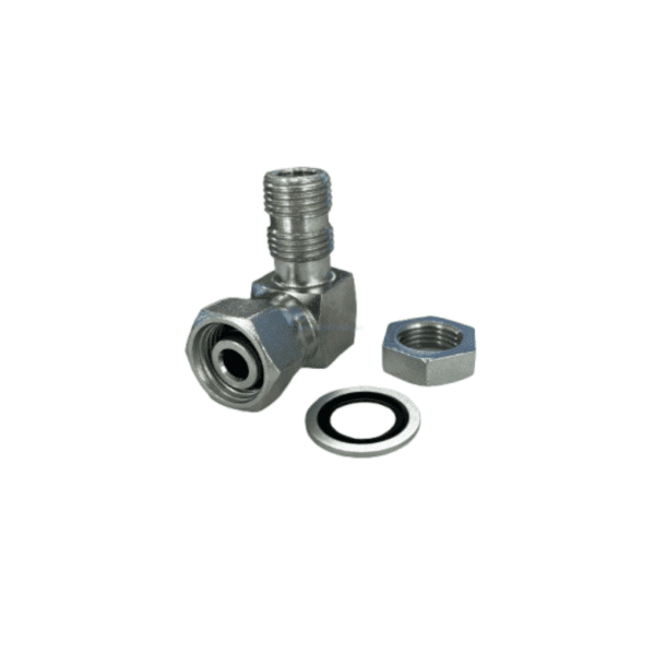 Coude compact Mâle M16x150 avec contre écrou - Femelle 12L Coude compact Mâle 1/2" BSP contre écrou - Femelle 12L – Image 1